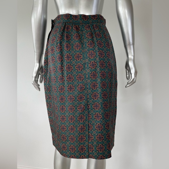 Exquisite Medallion print size 8 Vintage Green 100% silk Pencil Skirt - Picture 5 of 9